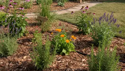 Organic landscape beds with native plants and mulch by professional landscapers in Reno, NV