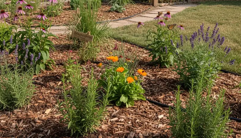 Organic landscape beds with native plants and mulch by professional landscapers in Reno, NV