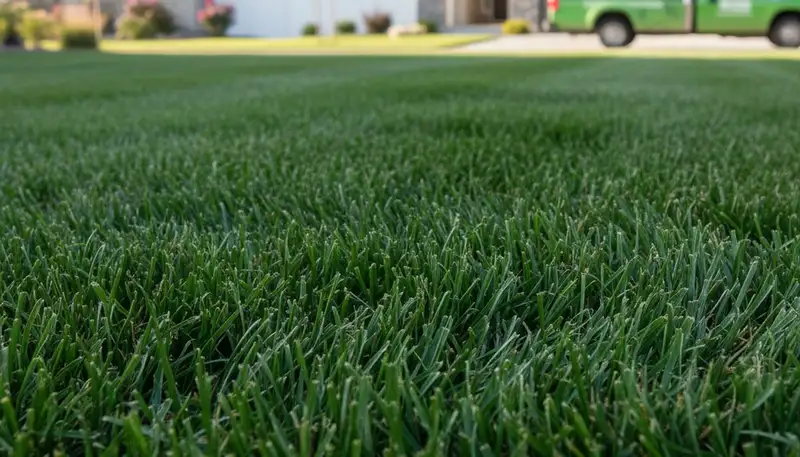Close-up of freshly mowed grass showing uniform cuts and healthy green blades by Reno NV lawn care experts