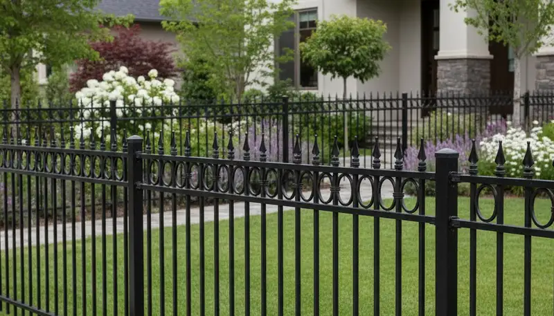 Black ornamental metal fence design by professional landscapers in Reno, NV for durable yard security