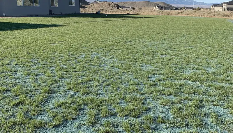 Healthy grass seedlings establishing after hydroseeding in Reno, NV by Chop Chop Landscaping