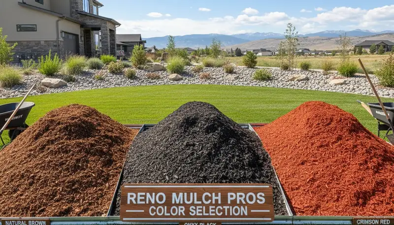 Premium brown, black, and red mulch varieties for Reno NV landscaping by Chop Chop Landscaping
