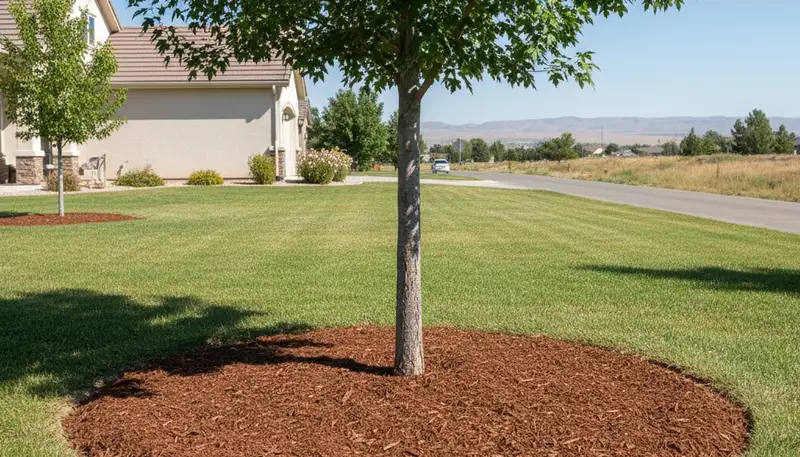 Professional circular tree mulch ring installation by Chop Chop Landscaping in Reno, NV