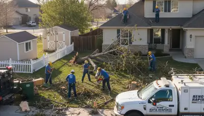 Storm debris cleanup crew clearing fallen branches at a Reno NV yard by Chop Chop Landscaping